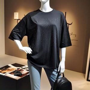 2025 Hot-selling High Quality 100% Cotton Blank Solid <b>Tshirts</b> Rhinestone Diamond Tee 100% cotton T-shirt for men loose fit - Product Image 2