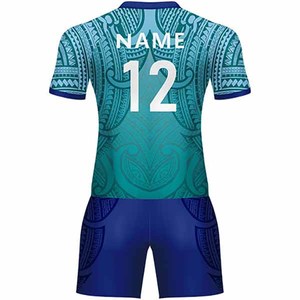 Conjunto de Camiseta de Rugby Personalizada para Hombre, Estampado por Sublimación, Patrón Azul y Verde, Cuello Polo, Secado Rápido, Tejido Deportivo, Atuendo de Verano - Product Image 5