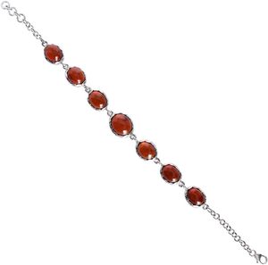 Nueva Pulsera de Plata de Ley 925 con Gemas de Hessonita y Ágata, Diseño Clásico de Cadena con Engaste de Bisel, Joyería Fina para Uso Diario de Mujer - Product Image 1