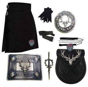 Ensemble complet de 8 pièces pour kilt écossais avec kilt traditionnel, accessoires en cuir tête de cerf et ensemble de franges - Product Image 4