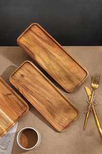 Plateau de service en bois avec motif gravé, plateau à légumes et fruits, assiettes à dessert pour servir les aliments lors de fêtes - Product Image 2
