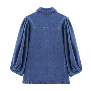 Blusa Casual de Mezclilla para Mujer, Estilo Gótico Vintage, Manga Larga, Cuello Camisero con Botones, Color Azul, para Verano y Otoño - Product Image 2