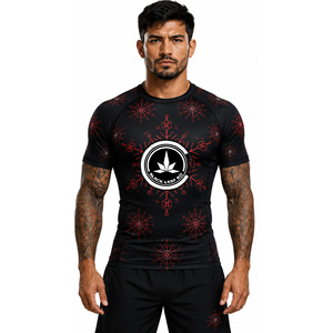 Camiseta de Compresión de Manga Corta para Hombre Black Leaf, Diseño de Nubes Rojas, Secado Rápido, Spandex y Poliéster, para MMA - Product Image 5