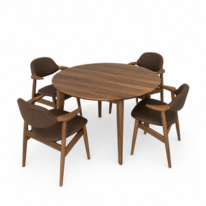 <b>Solid</b> <b>Wood</b> <b>Round</b> <b>Dining</b> <b>Table</b> Set with 4 Armchairs for Café, Restaurant and Modern <b>Dining</b> Spaces - Product Image 2