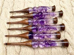 Fresh Arrival Purple Resin Crochet <b>Hook</b> Set, Handmade Ergonomic <b>Hooks</b>, Wood & Resin Needles - Product Image 2