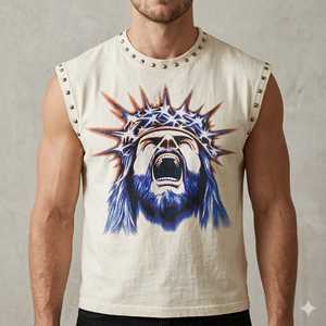 T-shirt sans manches sur mesure pour homme, de haute qualité, 100% coton, avec impression personnalisée sur mesure effet délavé rétro, coupe ample. - Product Image 6