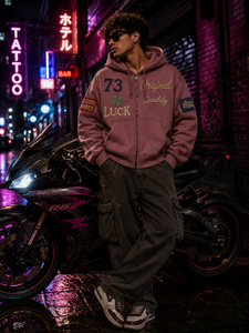 Sweat à capuche brodé pour homme en coton French Terry, coupe oversize, style streetwear décontracté, avec patchs, idéal pour l'hiver et les vacances - Product Image 2