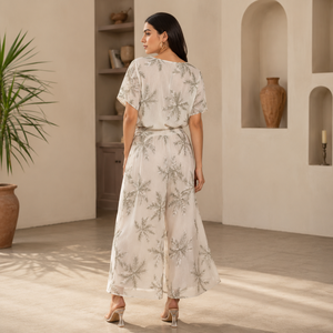 Luxury Tropical Print Co Ord Set for Women V Neck Crop <b>Top</b> Wide Leg Palazzo Pants Casual Resort Vacation Party Outfit Wear - Product Image 4