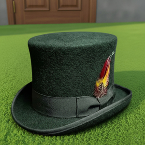 Premium quality custom made Handmade Wool Felt <b>Top</b> Hat with <b>Feather</b> Victorian Gothic Steampunk Style - Product Image 2