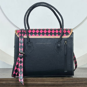 Bolso Tote de Cuero Vacuno Hecho a Mano a Bajo Precio con Patrón a Cuadros, Bolso de Mano Estilo Occidental, Bolso Cruzado de Moda para Mujer - Product Image 5