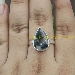 Natural <b>Moss</b> <b>Agate</b> Gemstone <b>Ring</b> 925 Sterling Silver Handmade Teardrop Cabochon Gemstone <b>Ring</b> Boho Vintage Women Jewelry Gift - Product Image 5