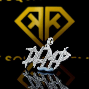 Collier Hip Hop D4MP avec pendentif lettre en alliage plaqué rhodium, micro-incrustation de cristaux, pour homme, bijoux de luxe, streetwear, cadeau - Product Image 3