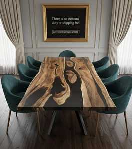 Modern Latest Collection Solid Live Edge Wooden Dining <b>Table</b> Transparent <b>Epoxy</b> <b>Resin</b> Restaurant & Cafe Dining <b>Table</b> - Product Image 6