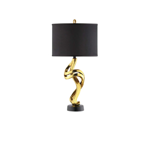 Contemporary <b>Gold</b> Resin <b>Table</b> <b>Lamp</b> With Black Fabric Drum Shade Large Size For Living Room Decorative Lighting - Product Image 5