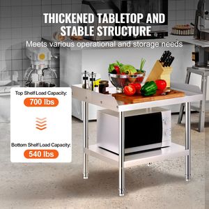 24 X 28 X 26 Inch Heavy Duty Stainless Steel Worktable with 3-Sided Backsplash Commercial <b>Kitchen</b> Steel <b>Prep</b> Worktable Met - Product Image 3