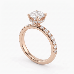 Bague de fiançailles classique plaquée or 18K 14K avec diamant de laboratoire taille brillant rond et pavé, bijoux pour femme - Product Image 4