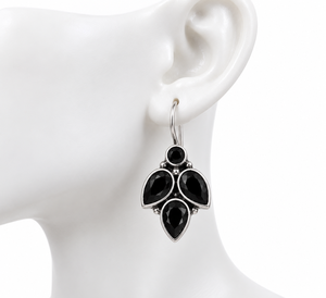 Proveedor Mayorista de Pendientes Colgantes de Plata Oxidada con Gemas Negras para Mujer |   Proveedor Mayorista Directo de Fábrica - Product Image 4