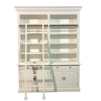 Bibliothèque de style européen avec échelle Bibliothèque blanche en bois massif Cabinet de vitrine Knock Down Made for Antique Home Office Furniture