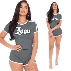 Best Women T-Shirt Shorts <b>Set</b> Wholesale OEM Service Cheap Price Custom Logo Latest Stylish Summer Short Sleeve Regular Fit - Product Image 3