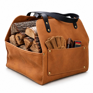 Sac de transport pour bûches en cuir véritable personnalisé, robuste, portable, pour cheminée, sac de rangement pour bois, LLR-0140 - Product Image 3