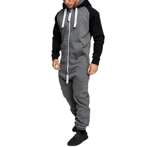 Pelele con capucha de lana ligero ecológico sólido de longitud completa de otoño e invierno para hombre, mono transpirable de manga larga con bolsillos - Product Image 2