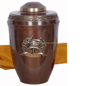 Urne funéraire en métal brun très décorative Top tendance fabriquée à la main fabricant indien urnes compagnons larges - Product Image 1