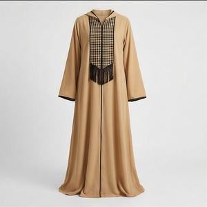 Abaya Musulmana Modesta para Mujer al por Mayor, Estilo Clásico Abierto, Adornos de Perlas, Color Personalizado, Diseño Sencillo y Elegante - Product Image 1