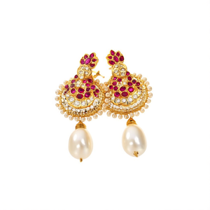 24K Gold Plated Brass Alloy Women's Wedding Earring and <b>Necklace</b> <b>Set</b> with Zircon and Imitation <b>Pearl</b> Oxidized Polish Finish - Product Image 2