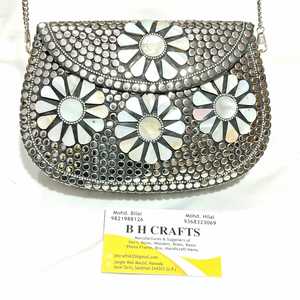 Mosaic Beaded Stone Pattern Clutch Bag with Cotton <b>Lined</b> Magnetic Snap Closure Shoulder Bag and Handbag for Weddings - Product Image 6