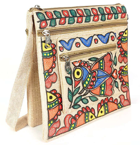 Luxury Cotton <b>Fabric</b> Clutch Bag with Adjustable Strap <b>Gold</b> Leafing & Embroidered Trendy Women's Satchel for Daily Wear - Product Image 3
