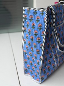 Floral Handprinted Large Quilted Women's Tote <b>Bags</b> <b>Boho</b> Overnight Weekender Beach Tote Eco-Friendly Shopping Grocery Travel <b>Bags</b> - Product Image 2