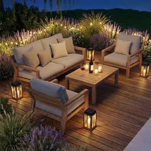 Conjunto de Muebles de Jardín Modernos de Madera de Teca con Estructuras Geométricas Inclinadas - Product Image 2