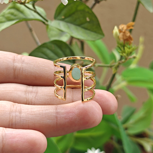 Anillo de banda ancha de ágata azucarada natural en oferta, de latón macizo chapado en oro de 18k con gema ovalada, anillos ajustables de cuatro capas, joyería - Product Image 6