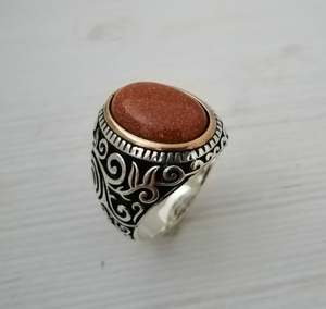 Wholesale Natural Goldstone Signet <b>Ring</b> 925 Sterling <b>Silver</b> Handmade Oval Goldstone Statement <b>Ring</b> - Product Image 4