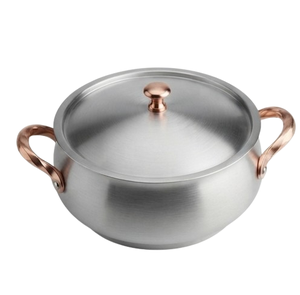 Soupière en acier inoxydable avec poignées et couvercle en cuivre, plat de service moderne et durable - Product Image 2