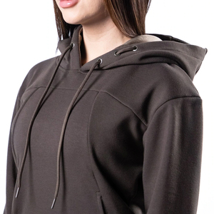 Sweat-shirt à capuche court pour femme, couleur personnalisée, broderie, couleur unie, manches longues, coton, fibre de bambou, tricoté, hiver - Product Image 5