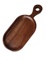 Plateau de service rectangulaire moderne de luxe tendance, en bois d'acacia naturel, écologique, durable, avec poignée, pour apéritifs et collations
