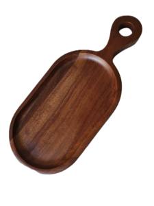 Plateau de service rectangulaire moderne de luxe tendance, en bois d'acacia naturel, écologique, durable, avec poignée, pour apéritifs et collations - Product Image 2