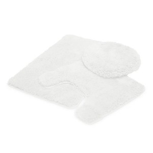 3-Piece Cotton <b>Bath</b> <b>Mat</b> Set Solid Color Non-Slip Tufted Rectangle and Round <b>Mats</b> for Home Bathroom Use - Product Image 5