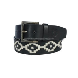 Custom Wholesale Personalized Equestrian Embroidered Classic Star Horse Riding Genuine <b>Leather</b> Polo <b>Belt</b> - Product Image 2