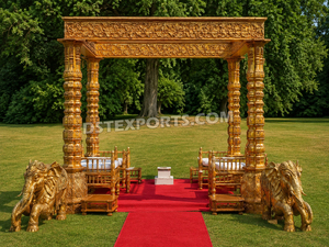 Mandap de mariage doré d'Asie du Sud, exclusif Sydney, en FRP, pour extérieur, meilleur ensemble de mandap de mariage hindou en fibre sculptée, USA - Product Image 2