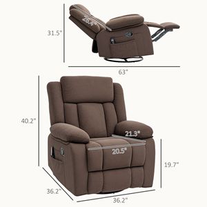 Poltrona Reclinabile Smart in Vera Pelle con Massaggio e Riscaldamento, Girevole, con Poggiapiedi, Telecomando e Tasche Laterali - Product Image 3