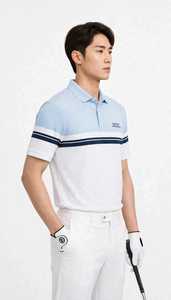 Polo de manga corta con bloques de color para hombre, camiseta de golf a rayas azul y blanco - Product Image 4