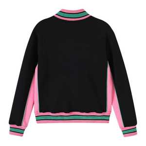 Chaqueta de Calentamiento AKA Black Air Tech Fleece Unisex con Ribete Rosa y Verde, Bordado Chenille con Letras Griegas, Cierre Premium, Corte Atlético - Product Image 2