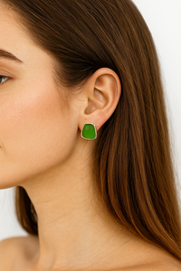 Boucles d'oreilles clous tendance en acier inoxydable plaqué or rose anti-ternissement avec pierre de préhnite et calcédoine, forme fantaisie, vente en gros de pierres précieuses - Product Image 2