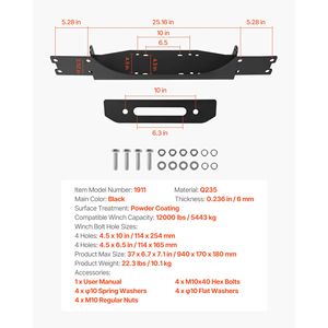 Supporto per verricello per Jeep Wrangler JL/JLU Gladiator JT, capacità verricello 12000 libbre/5443 kg, supporti per gancio traino selezionabili - Product Image 4