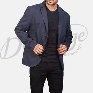 เสื้อเบลเซอร์ผ้าฝ้ายสีน้ำเงินกรมท่าสำหรับผู้ชาย พรีเมียม น้ำหนักเบา ทรงเข้ารูป สไตล์ลำลอง สปอร์ตโค้ท สำหรับธุรกิจและมืออาชีพ ระบายอากาศได้ดี เหมาะสำหรับฤดูร้อน - Product Image 1