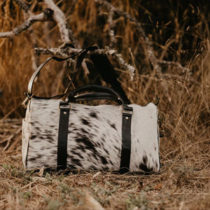 Sac de voyage en cuir véritable avec poils de vache, style vintage, grande capacité, sac de week-end LHDB-0027 - Product Image 1