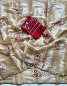ชุดงานเลี้ยงออกแบบสวยงาม งานปักประณีต พร้อมขอบผ้าลาย Zmy Chu Saree จับคู่กับผ้าไหมอาร์ตซิลค์ - Product Image 4