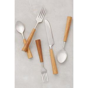 Juego de Cubiertos de Acero Inoxidable Aptos para Lavavajillas con Mangos de Madera, 6 Piezas, Juego de Cubiertos de Primera Calidad, Suministros para Restaurantes, Vajilla - Product Image 2